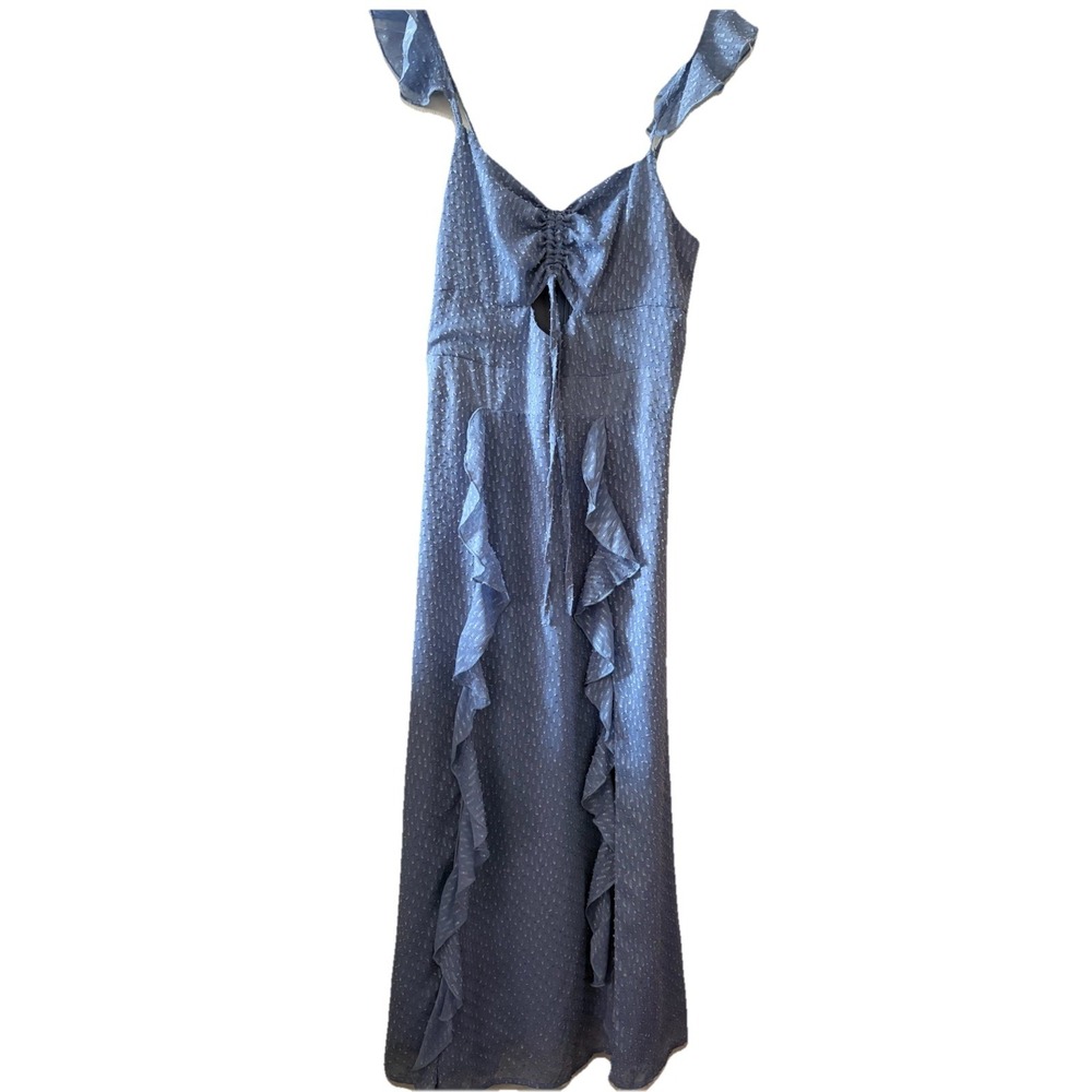 Cistar New York Baby Blue Tank Dress Ruffles Open Slits Size Small - Picture 3 of 8